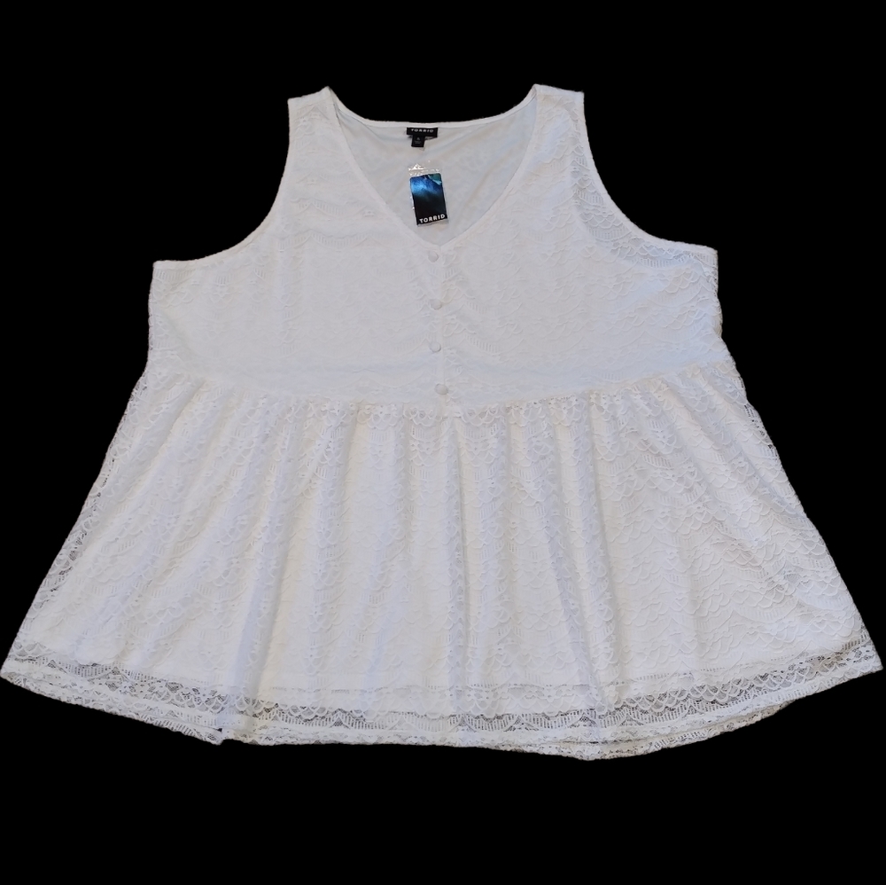 Torrid White Lace Babydoll Top Tank Blouse Size 5 5X - Picture 9 of 13
